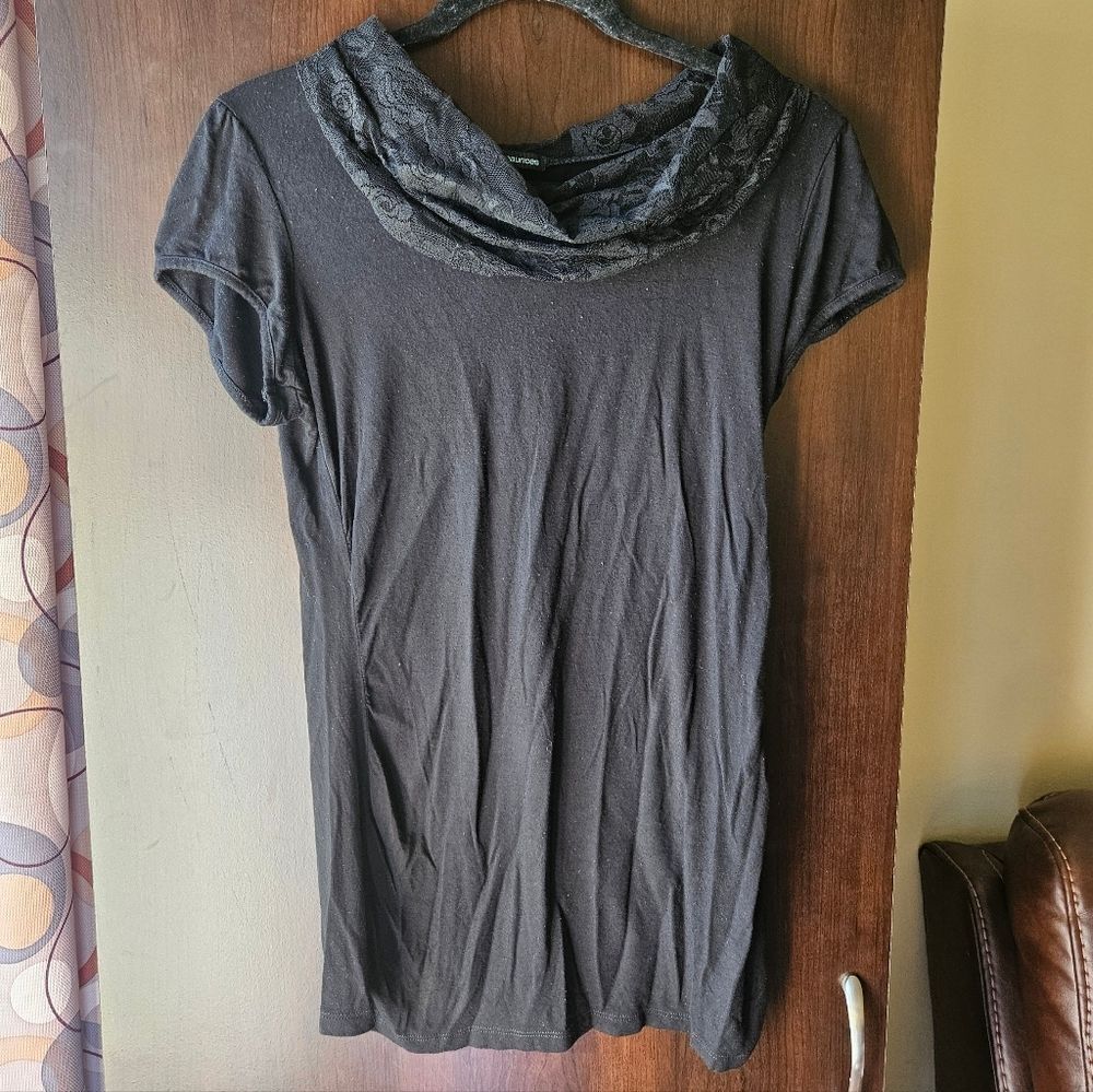 Maurices Blacl Short Sleeve Top with Lace Cowl Neck
